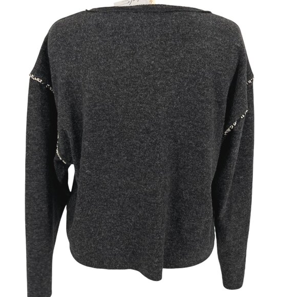 Hem & Thread Contrast Trim Relaxed Long Sleeve Top Charcoal Size Small NWT - Picture 6 of 9